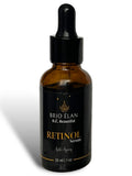 A bottle of BRIO ÉLAN Retinol facial serum with a dropper, labeled for anti-aging benefits presented on a white background.